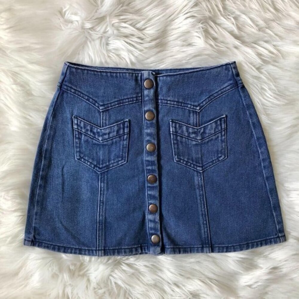 Kendall & Kylie Snap Front Denim Mini Skirt 24